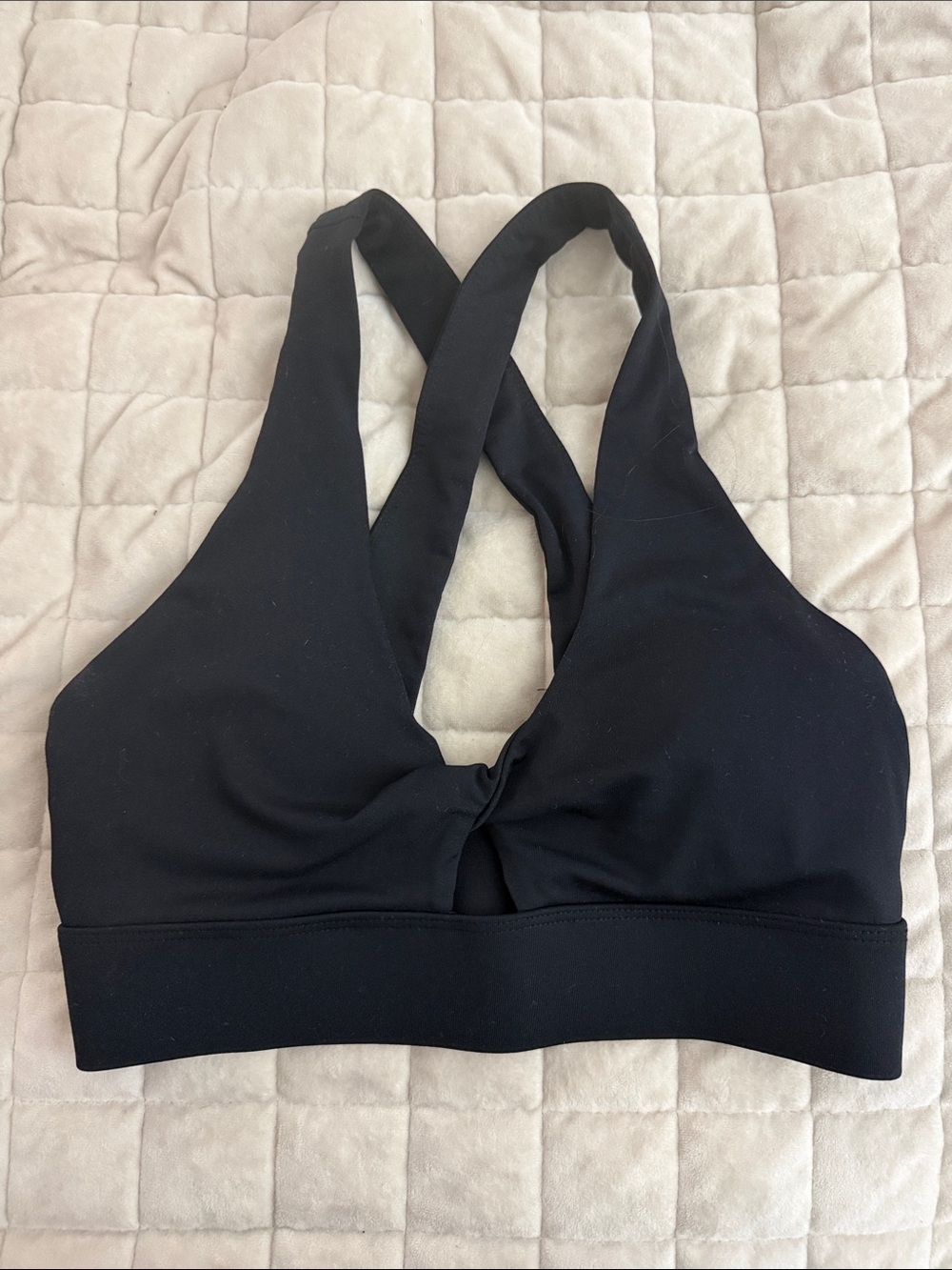 Fabletics Black Twist-Front Racerback Sports Bra